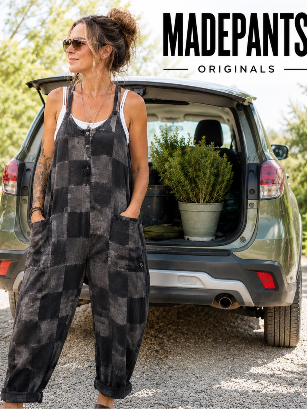 MADEPANTS Viral TikTok Avant Check Jumpsuit Artsy Boho Utility Romper Size XS